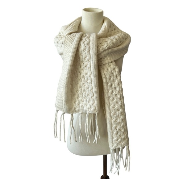 J MCLAUGHLIN LARA WOOL CASHMERE BLD SCARF LUXURY WARM NEUTRAL WINTER FRINGE - Picture 3 of 10